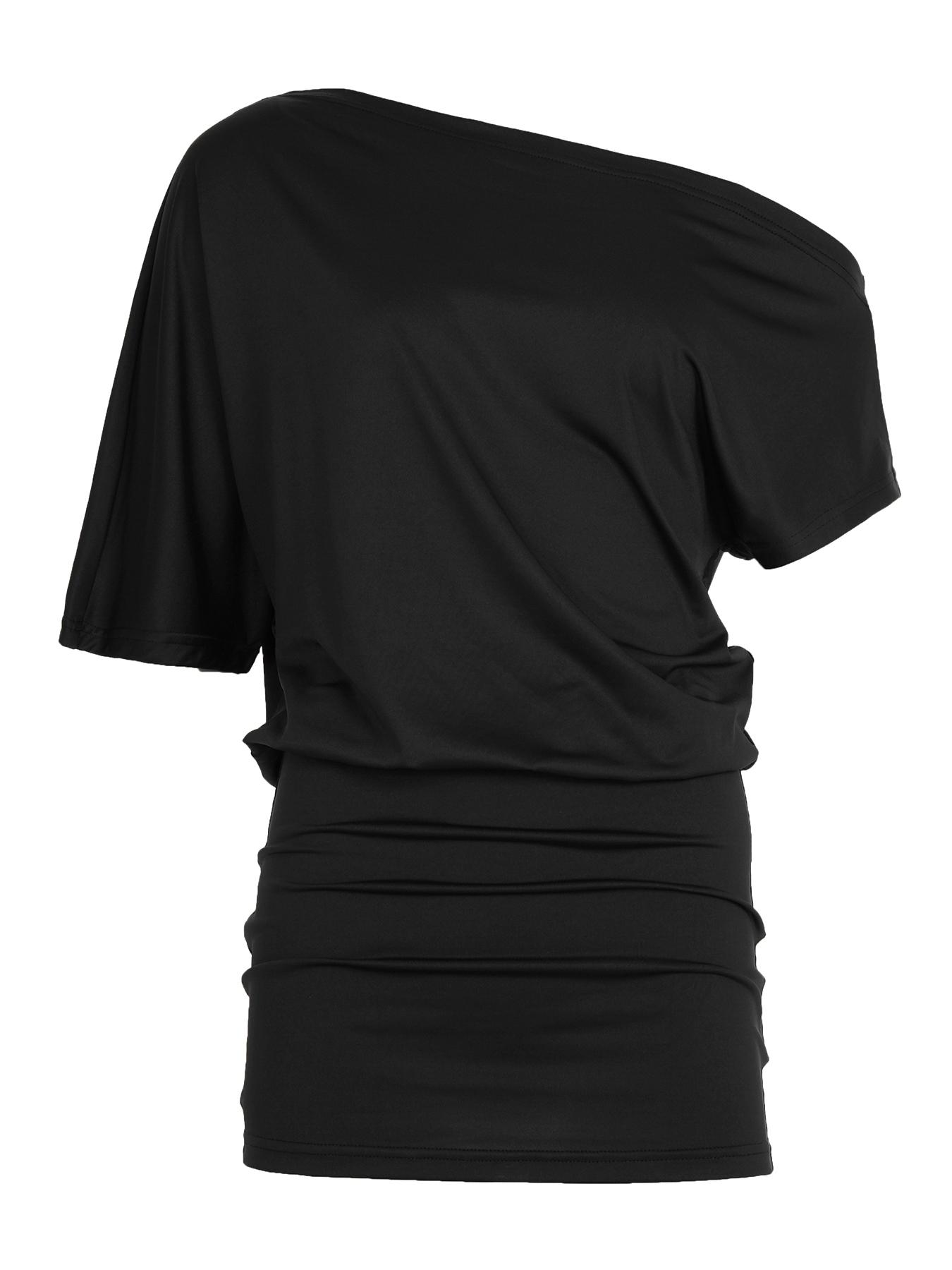 Asymmetrical Batwing Sleeve Off-Shoulder Women's Casual Dress, Trendy Summer Street Style Solid Bodycon Dress for Ladies (without belt)