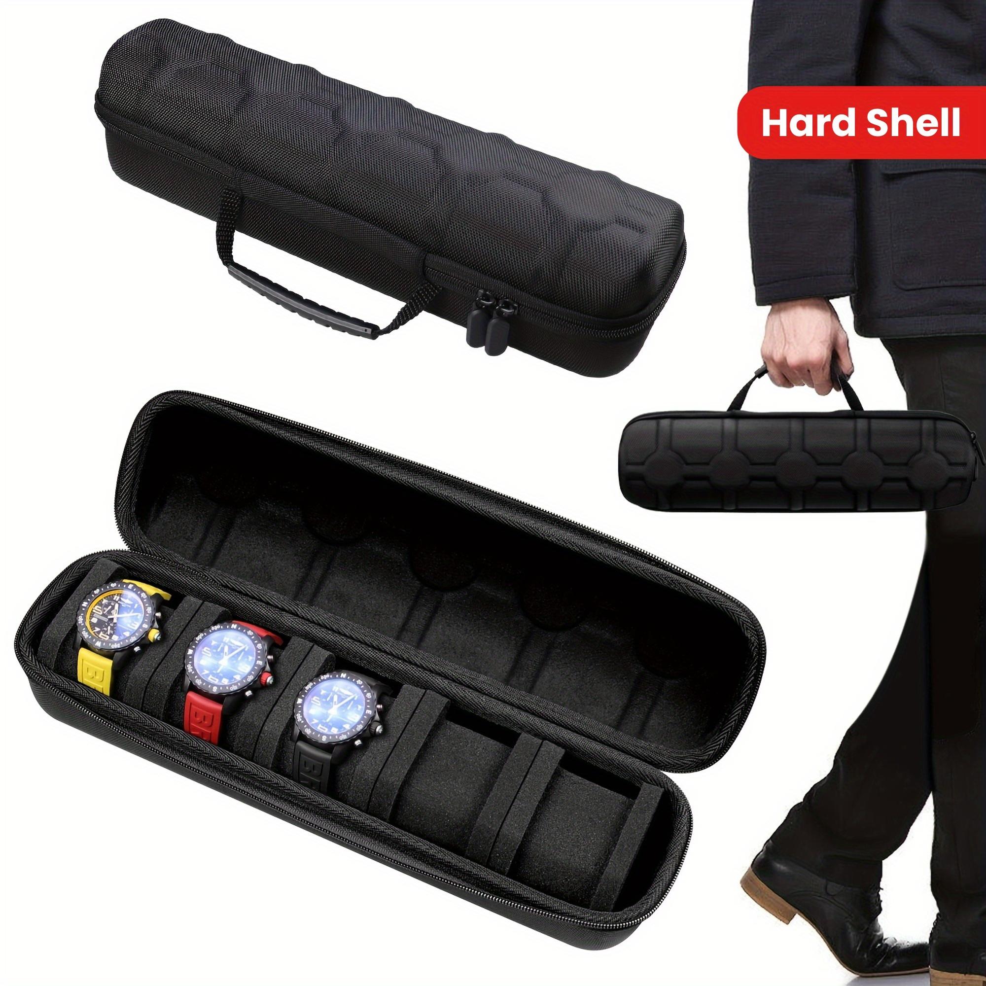 Watch portable storage suitcase with 5 card positions, large-capacity hard case watch storage display box, suitable for men's and women's smart watch storage, with soft foam pillow and handle.