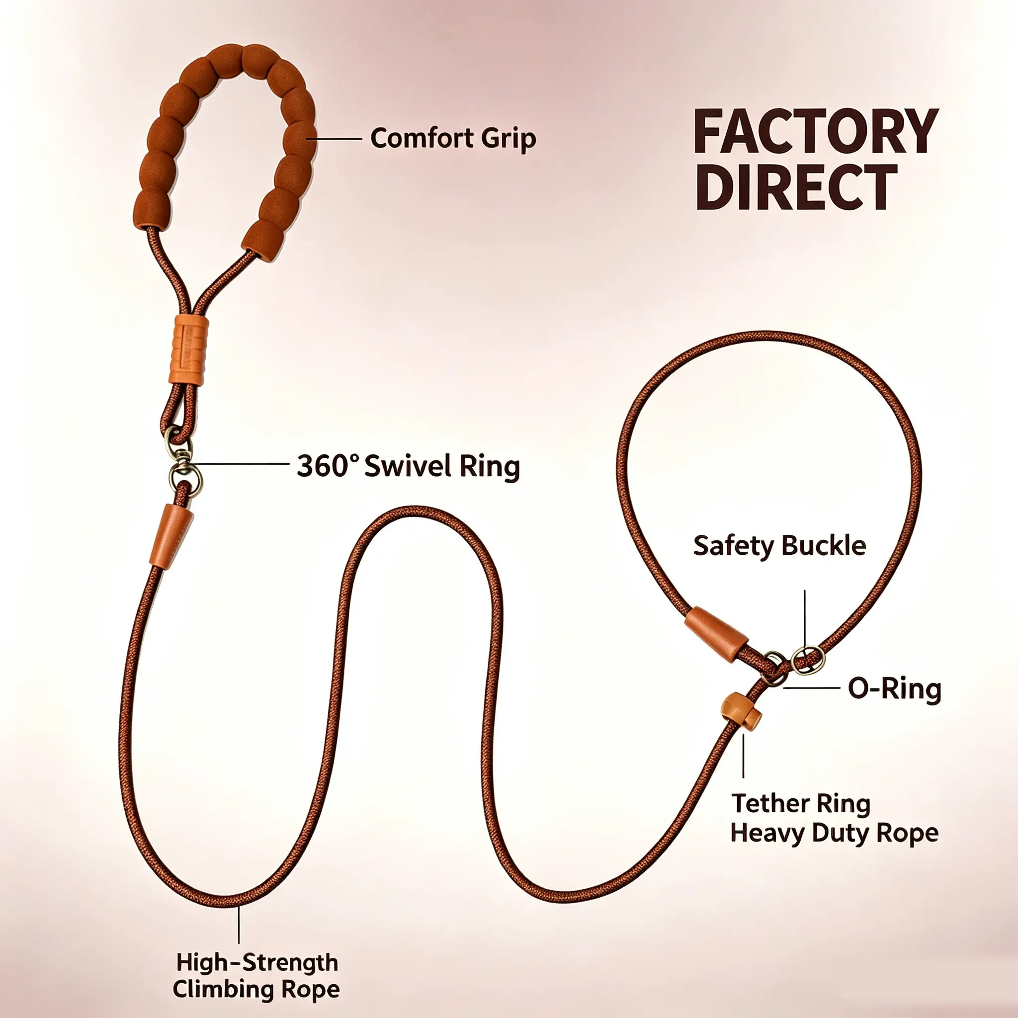 Dog Slip Lead All In One Training Leash Soft Foam Handle Heavy Duty Polyester Climbing Rope Walking Leash for Small Medium Large Dogs