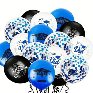31pcs Graduation Party Balloons Set, Latex and Glitter Balloons, Blue Gold, School Event Decorations, Choking Hazard Warning
