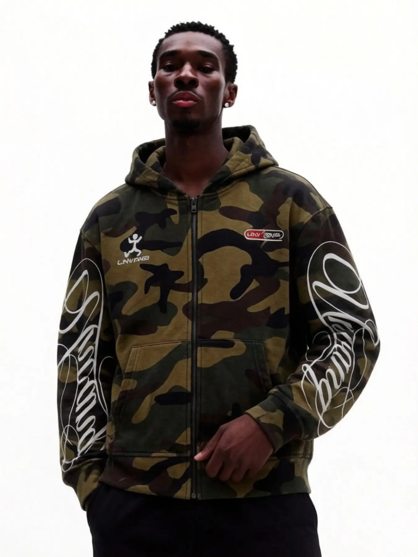Neutral Camo Zipper Hoodie, Y2K Streetwear Jacket, Long Sleeve Letter Print, Z Generation Hip Hop Coat, Retro Gothic Aesthetic, Fall Winter Loose Fit