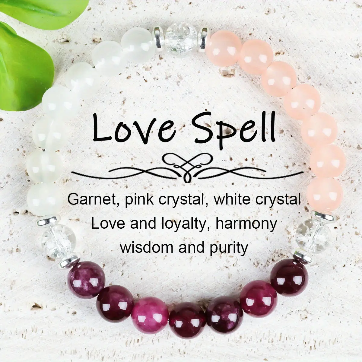 GADASLUY Women's Bohemian Look Stretch Beaded Bracelet, Gemstone Charm Multicolor Mix Garnet Pink White Jewelry for Romance, Attraction, Loyalty, Harmony, Wisdom - Spiritual Gift for Year-Round Wear