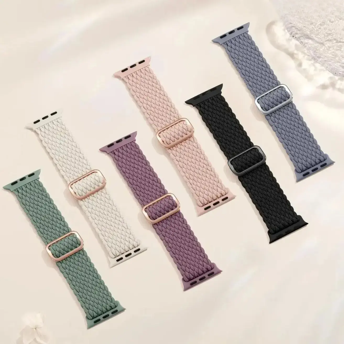 6-Pack Braided Stretchy Watch Band Compatible with Apple Watch, Elastic Adjustable Nylon Sport Straps Compatible with 38–49mm Models, Comfortable Durable Replacement Wristbands for Everyday Wear