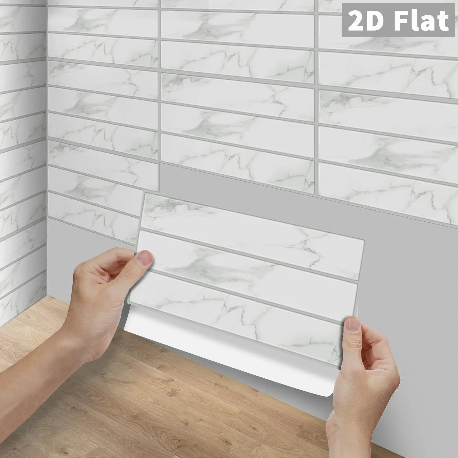 6/12/24/48Pcs FG Vintage Tile Stickers, PVC Crystal Film White Grey Vein Long Strip Marble Texture, Peel and Stick Backsplash, DIY Self-Adhesive Waterproof Oilproof Wall Tiles, Decor for Kitchen, Bathroom, Tile & Wood Surfaces