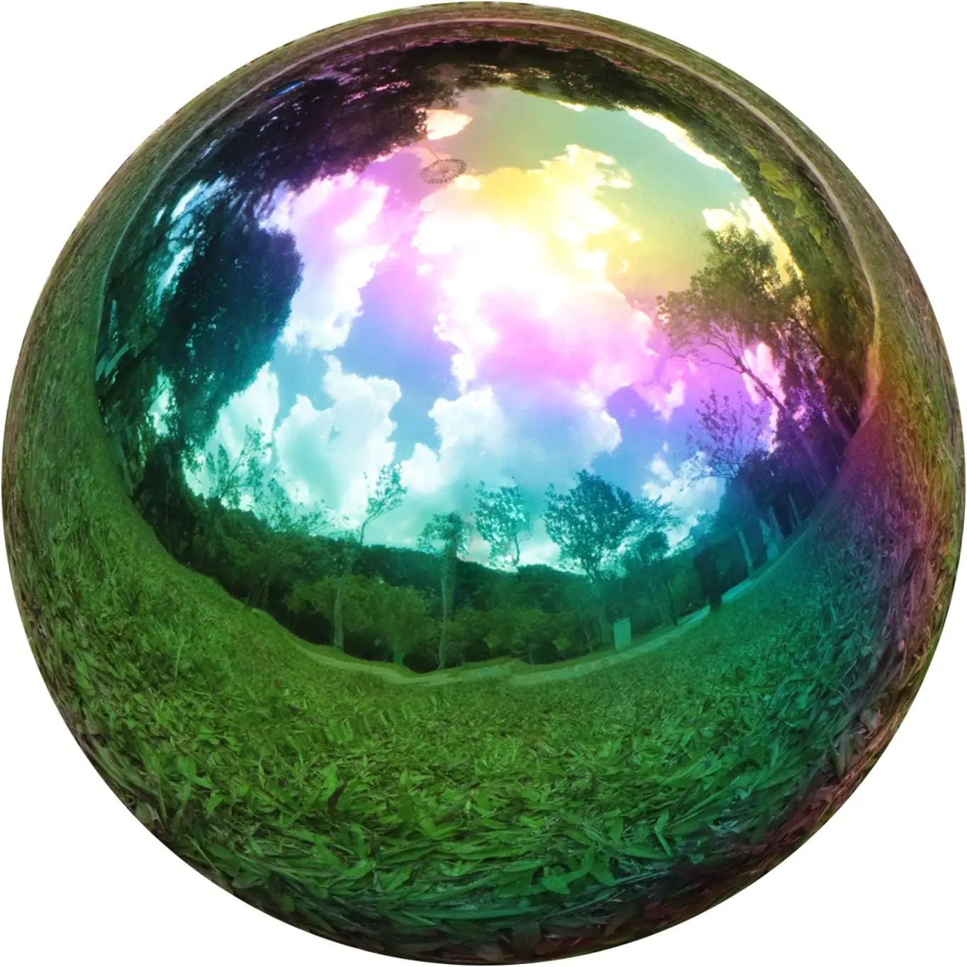 3-Inch Stainless Steel Rainbow Shine Gazing Globe Mirror Ball, Hollow Shiny Finish Sphere, Weatherproof Outdoor Garden Decor Focal Point