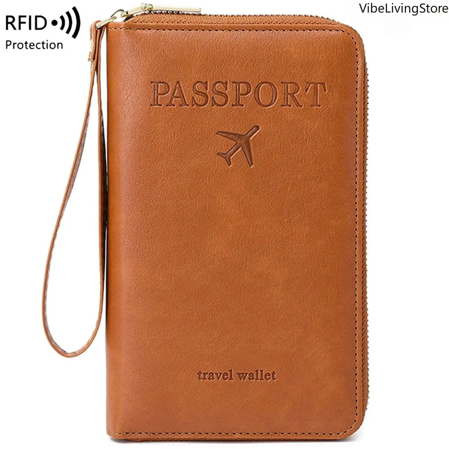Women's PU Leather RFID Blocking Passport Wallet, Multi-Functional Travel Document Holder with Wrist Strap, Secure Lightweight Travel Accessory for International Trips, Business Travel and Vacations
