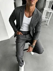 Men's Plain Blazer Set, Breathable Comfortable Fabric, Business Casual Style, High-Quality Fashion Suit, Multiple Colors Available