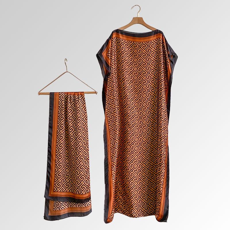 Women's Peacock Print Cape Shawl & Scarf Set, Elegant Beach Cover-Up For Holiday Vacation, Swimsuit Cover Up