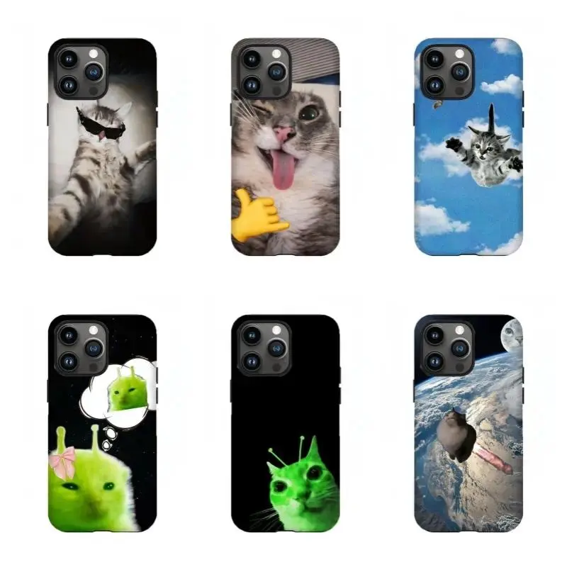 Funny Cat Meme Phone Case, Cool Sunglasses Cat, Alien Cat & Space Cat Design, Shockproof Protective Cover Suitable for iPhone 17-11 Pro Max/Plus and  Samsung Galaxy S23-25