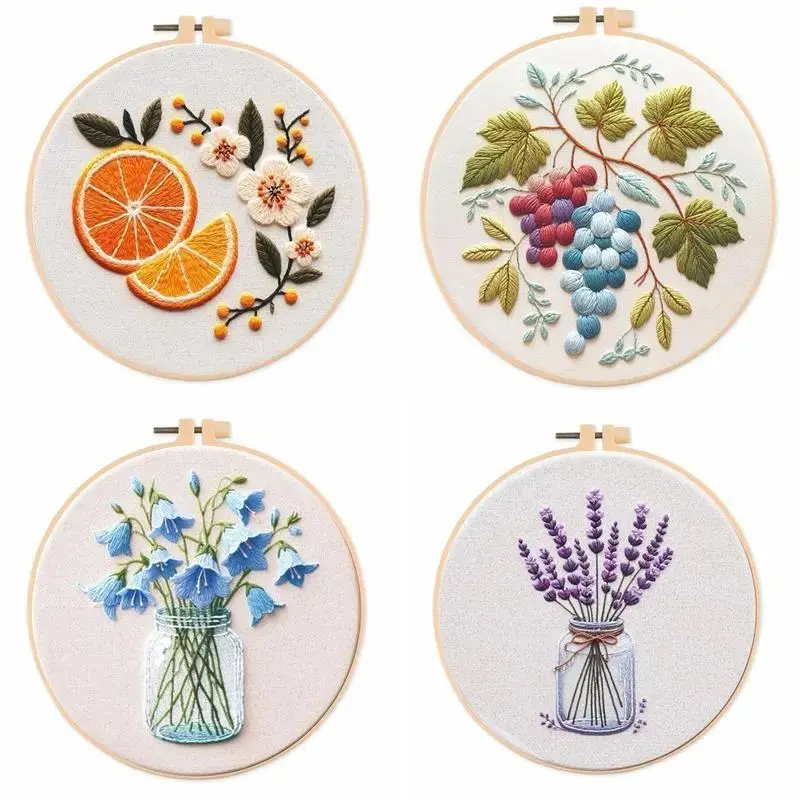 DIY Embroidery Kit for Beginners, Fruit and Floral Design Hand Stitching Set with English Instructions, Complete Needlework Craft Kit for Home Decor, Relaxing Hobby and Wall Art Gift