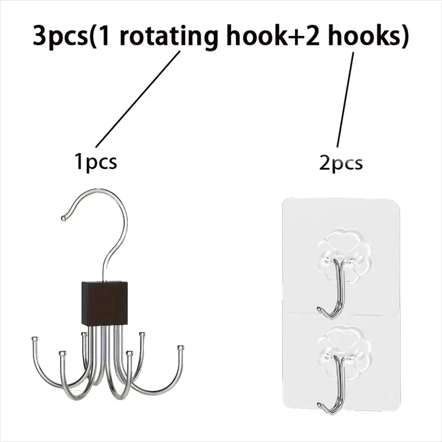 3-Piece Belt Rack Set, Rotating Hook + 2 Hooks, Space-Saving Closet Organizer, Stainless Steel Belt Holder, Multi-Functional Belt Storage Tool
