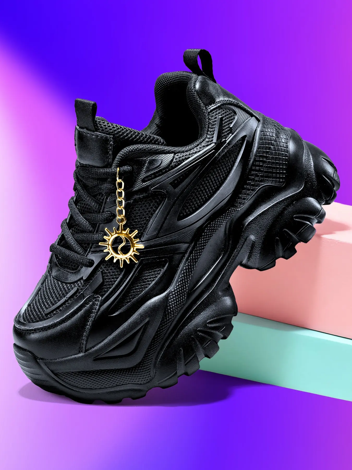Women's Eva Thick Sole Sports Shoes, 7cm Heel Lift, Detachable Gold Sunflower Charm, Lightweight Comfortable Classic Dad Sneakers, All Season Outdoor Versatile