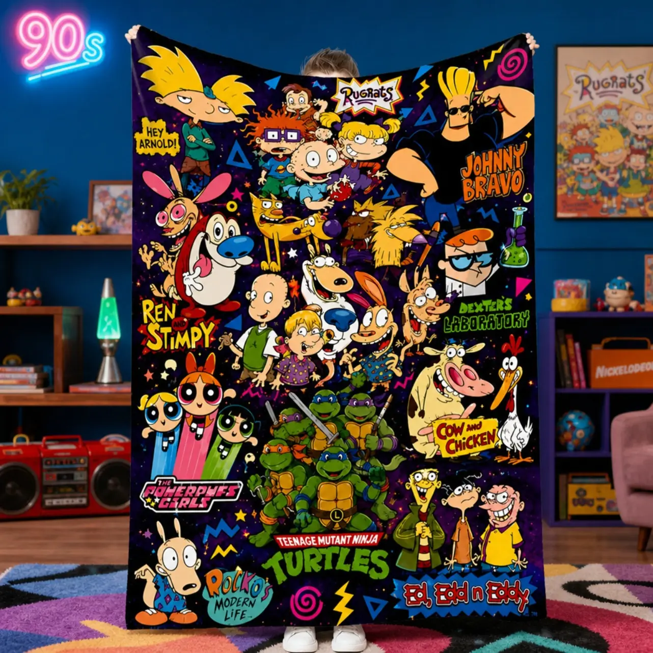 90s Cartoon Graphic Ultra Soft Fannel Throw Blanket For Adults And Kids Retro Lightweight Warm Cozy Plush Feel Couch Cover For Sofa Bedroom Living Room Dorm Office Travel Camping All Season Home Decor Gift For Cartoon Fans Vintage Nostalgia Blanket Holida
