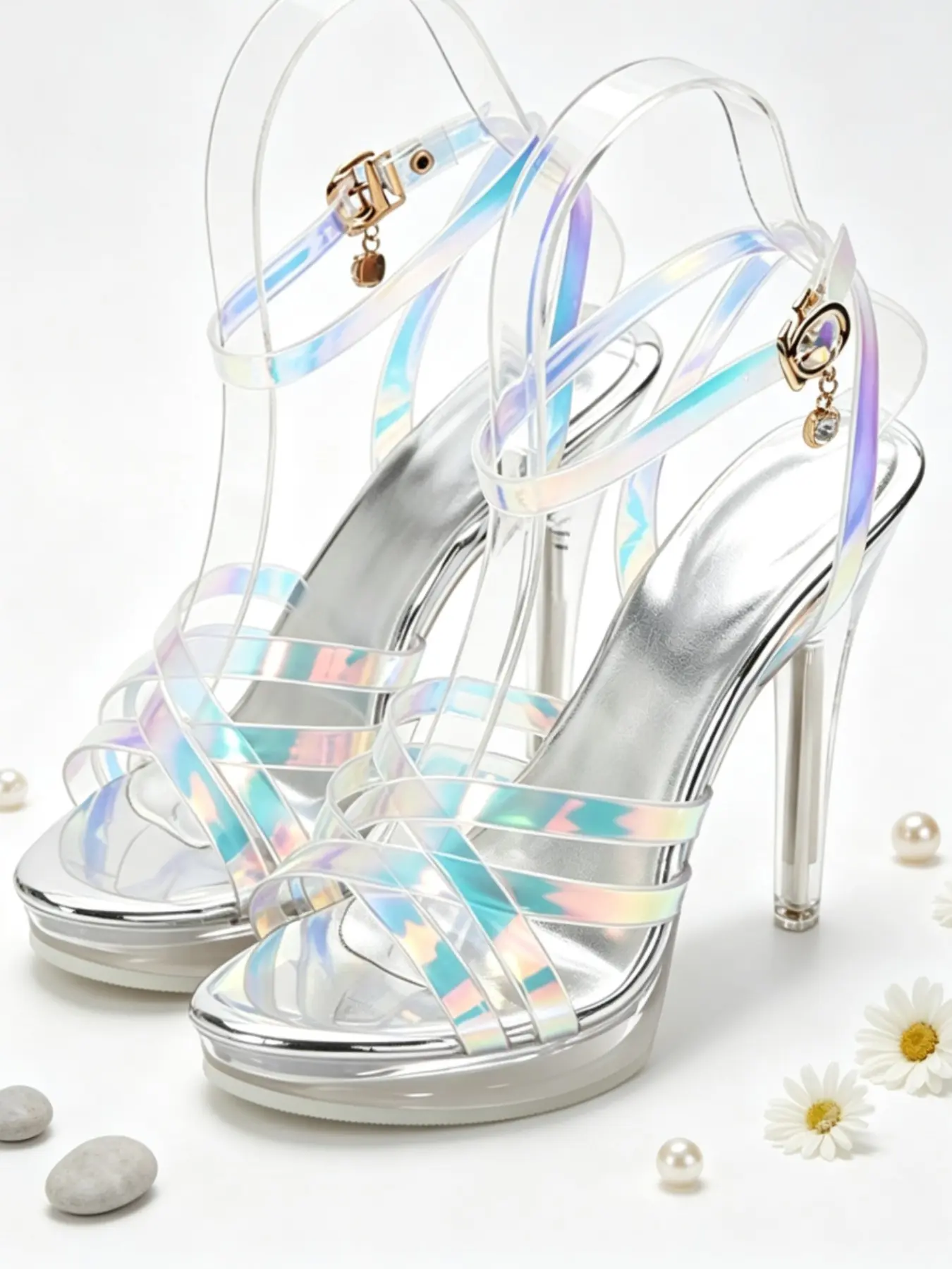 Cross Strap High Heel Fashionable Platform Sandals, Crystal Thick Sole Waterproof Platform Buckle Sandals, Party Wedding Summer Women's Shoes