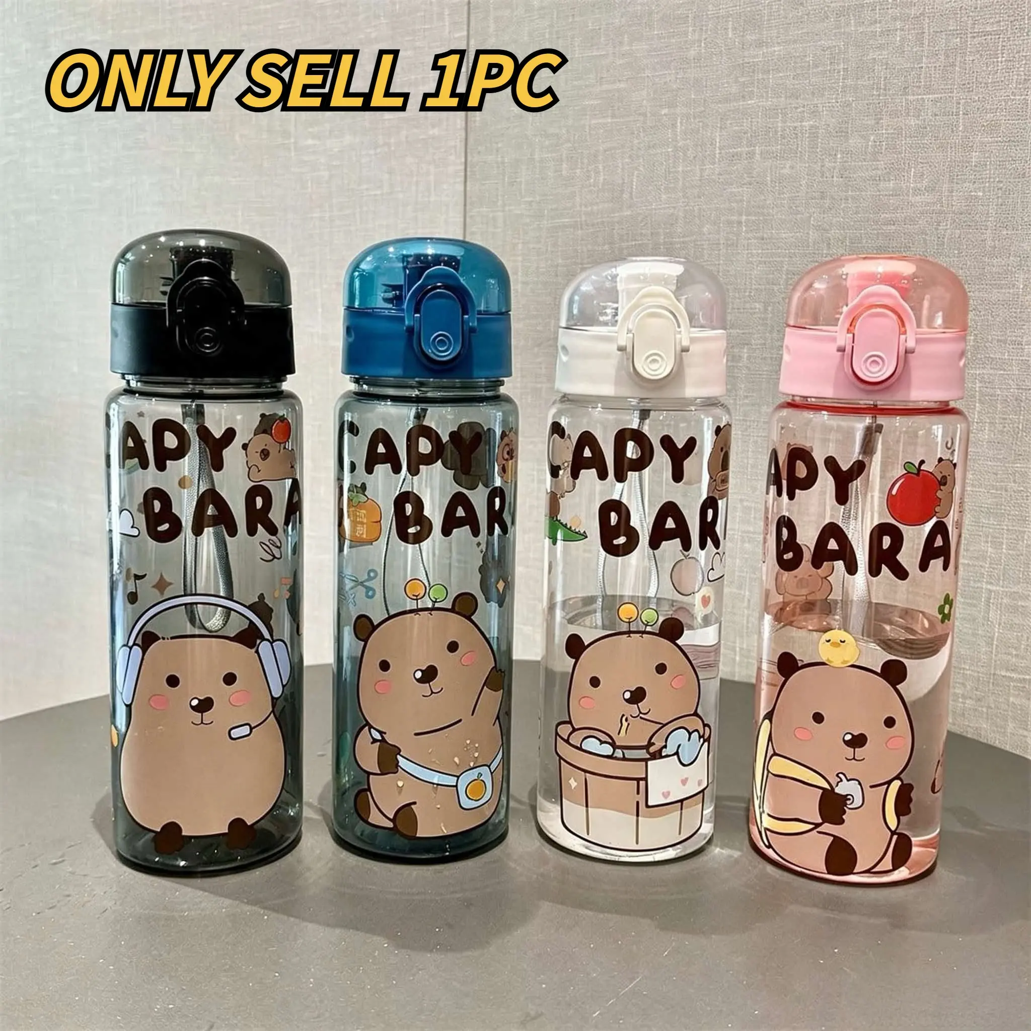 Cartoon Straw Cup with Lock, Portable Plastic Sports Fitness Water Bottle, Unisex Space Water Cup, Ideal for Men and Women