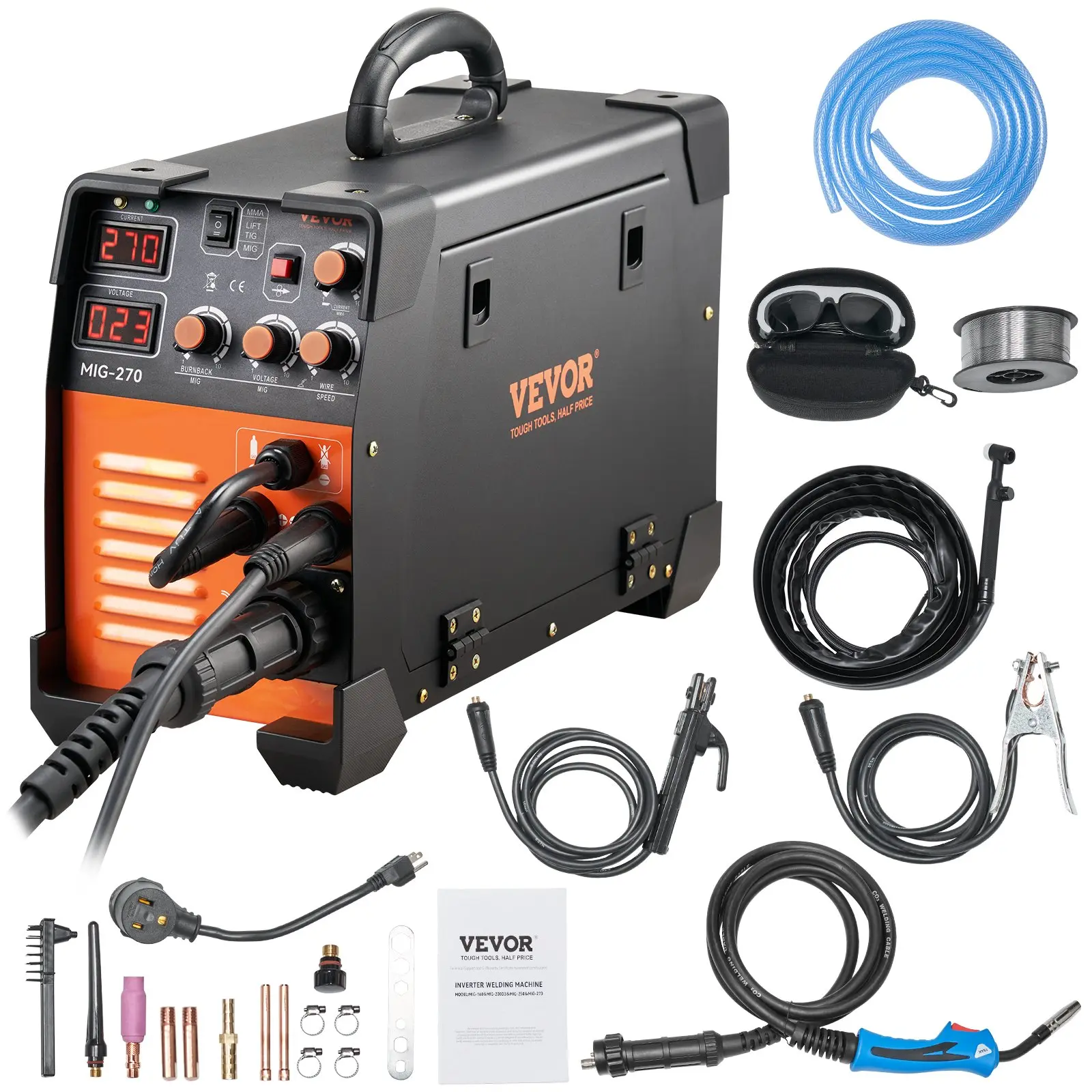VEVOR MIG Welder, 3 in 1 Welder Welding Machine, 270 Amp MIG Lift TIG Arc Welder 110V 220V Lift TIG Welder Lift ARC Welder Digital Display Combo Welding Machine MMA Stick IGBT DC Inverter Welder