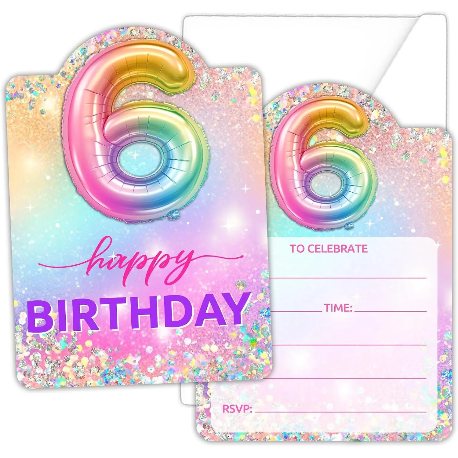 6th Birthday Party Invitations,  Balloons Invitations for Girls Boys, 20 Fill-in Glitter Birthday Party Invitations with Envelopes (5x7), Birthday Party Favor & Decoration