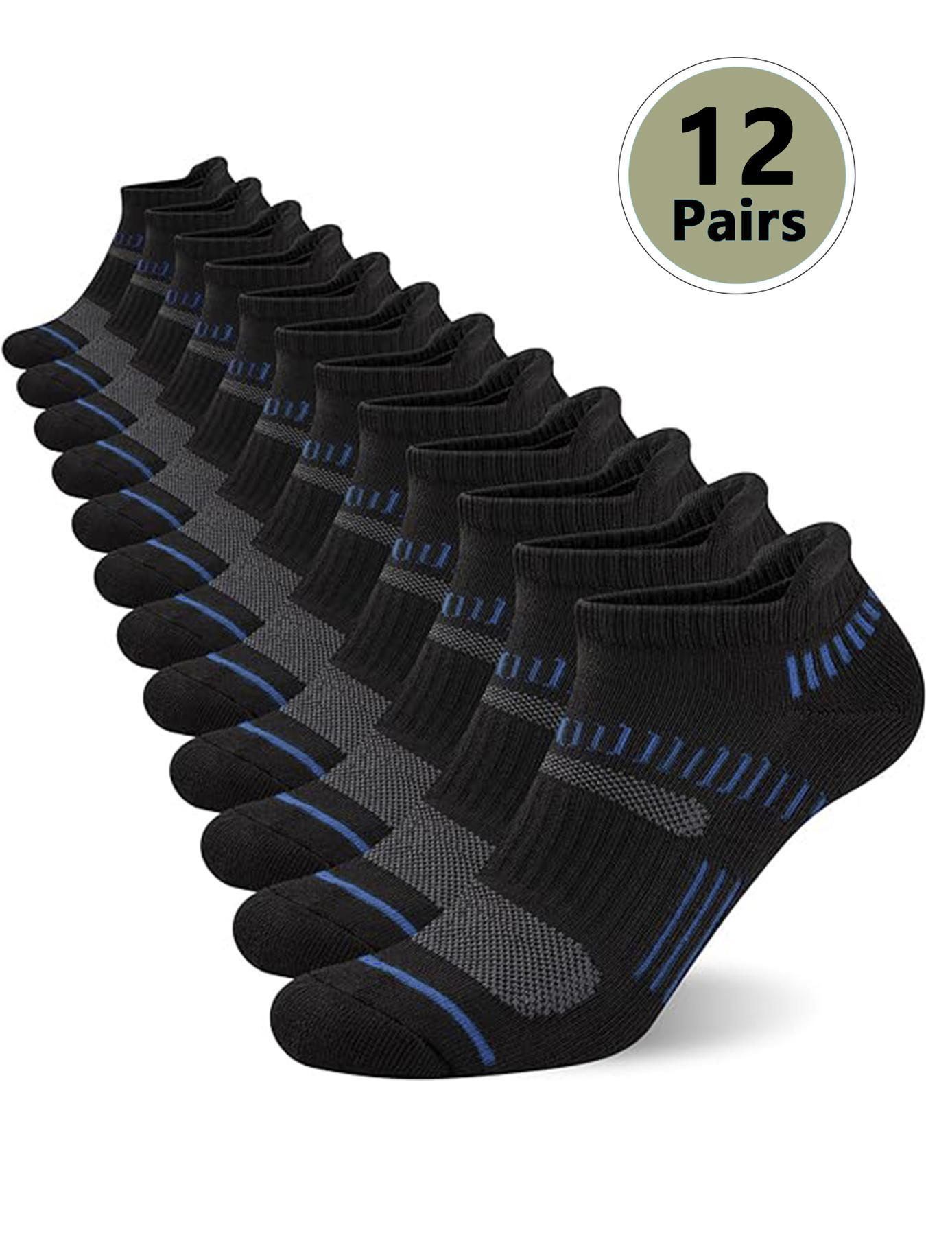 Men's 12 Pairs Stripe Print Ankle Socks, Moisture Wicking Athletic Socks, Soft Comfy Breathable Socks for Men, Breathable Fabric Socks