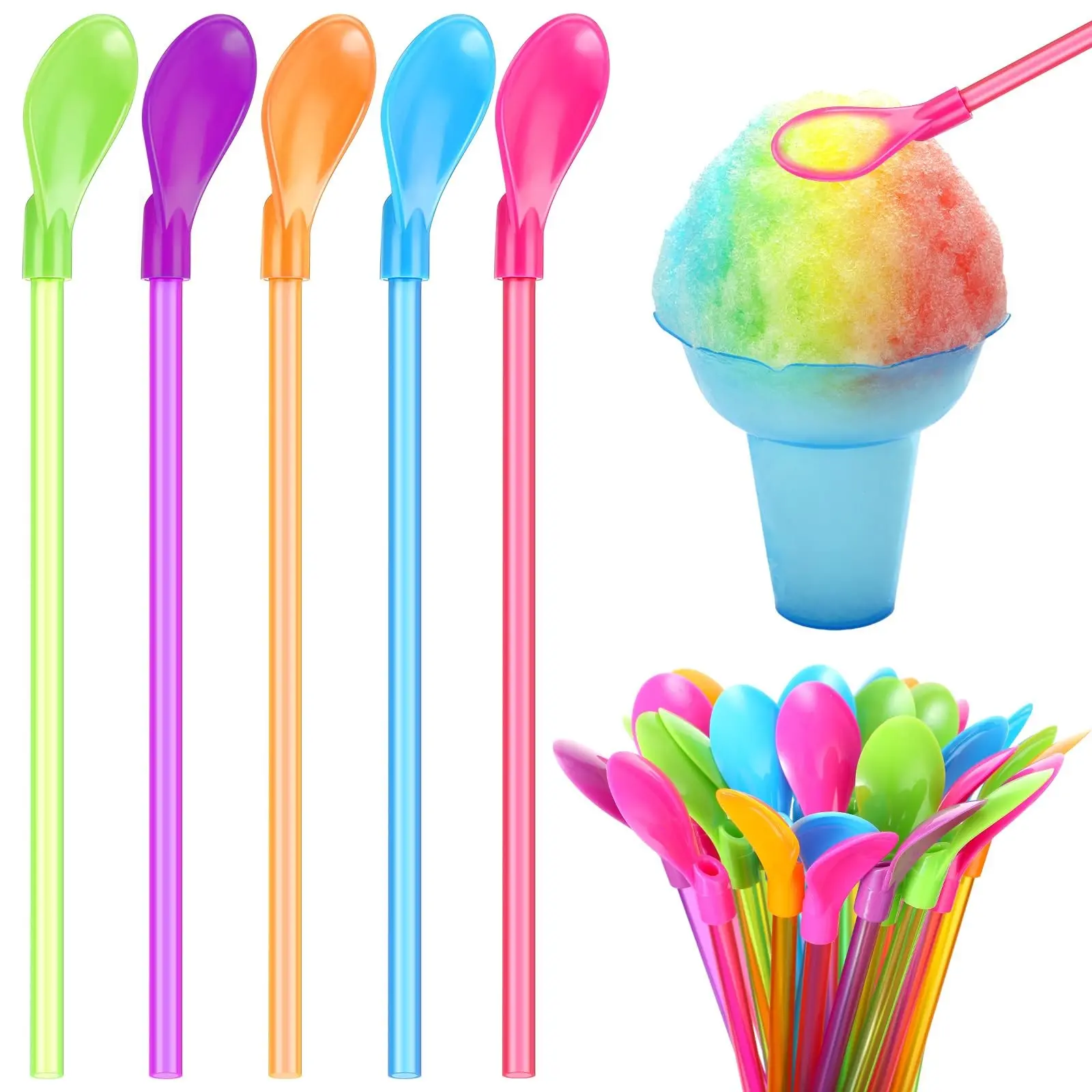 5-Piece Set Plastic Dual-Use Straw Spoon, Candy Color Creative Stirring Spoon, Detachable Straw Spoon for Smoothies, Fun Kitchen Utensils