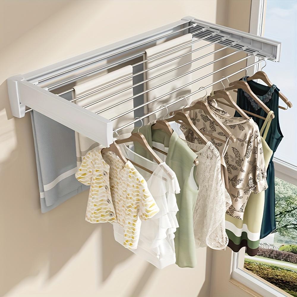 Sturdy Wall-Mounted Folding Clothes Drying Rack, Indoor/Outdoor Extendable Clothes Pole, Heavy-Duty Space-Saving Multi-Rod Drying Rack for Balcony and Bathroom, Clothes Drying Racks, Laundry Drying Rack, Drying Rack Clothing Foldable, Drying Racks
