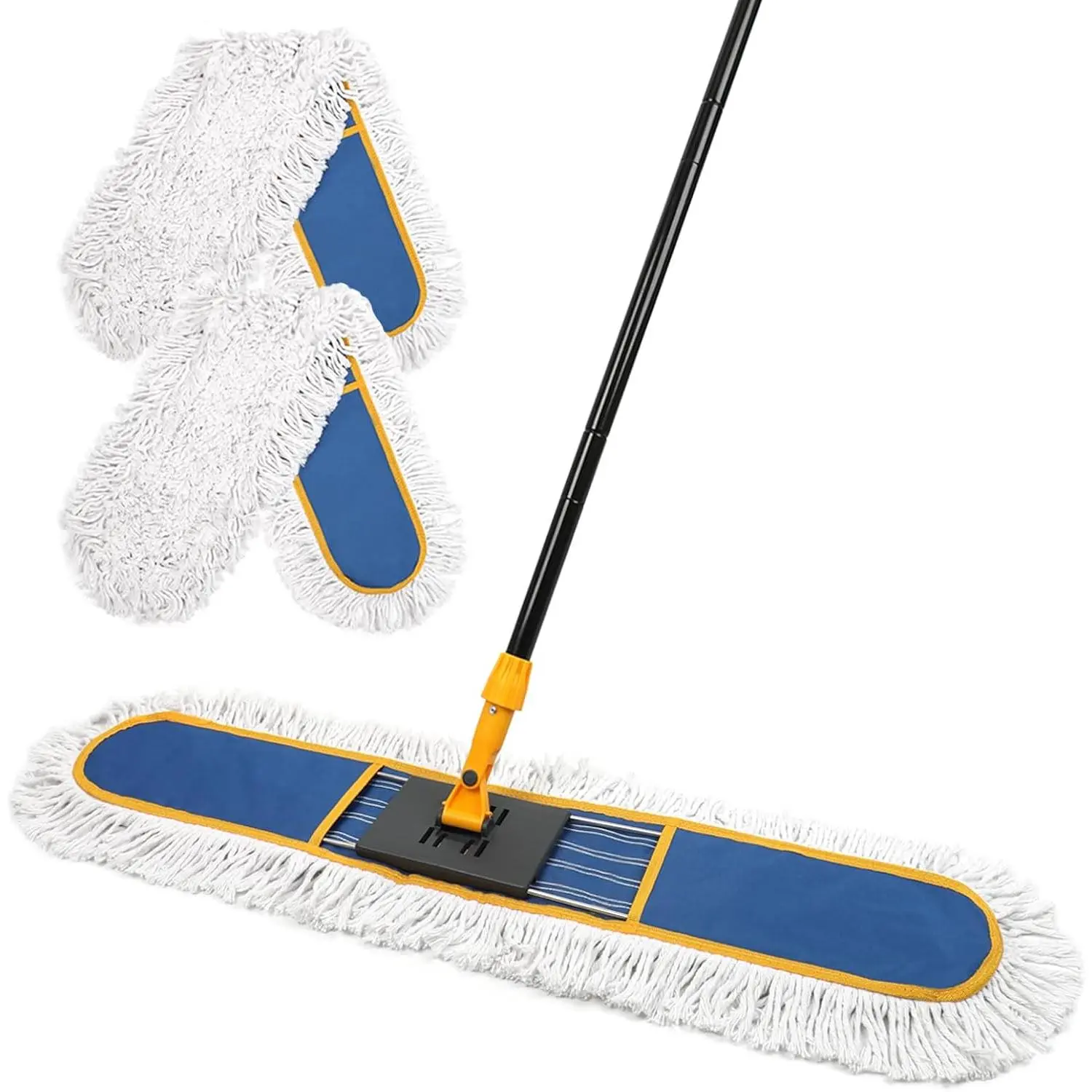 24 in Dry/Wet Dust Mop for Floor Cleaning, Large Area Mop with 2 Washable Cotton Pads, Efficient Pet Hair & Dust Remover for Hardwood, Tile Floors