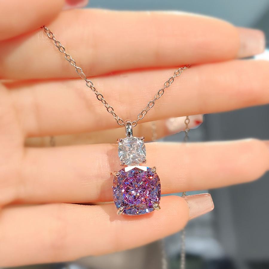 Luxurious, fashionable and versatile pink diamond necklace, purple pendant, high-carbon diamond stud earrings, ice flower-cut ring, colored gemstone set for women