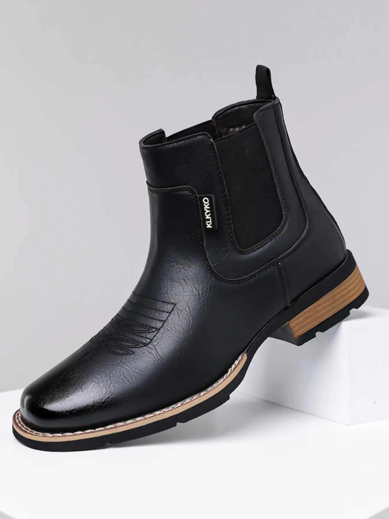 Men's Vintage Chelsea Boots, Western Cowboy Style, Slip-On Design, Breathable Liner, Durable Rubber Sole, Ideal for Fall & Winter