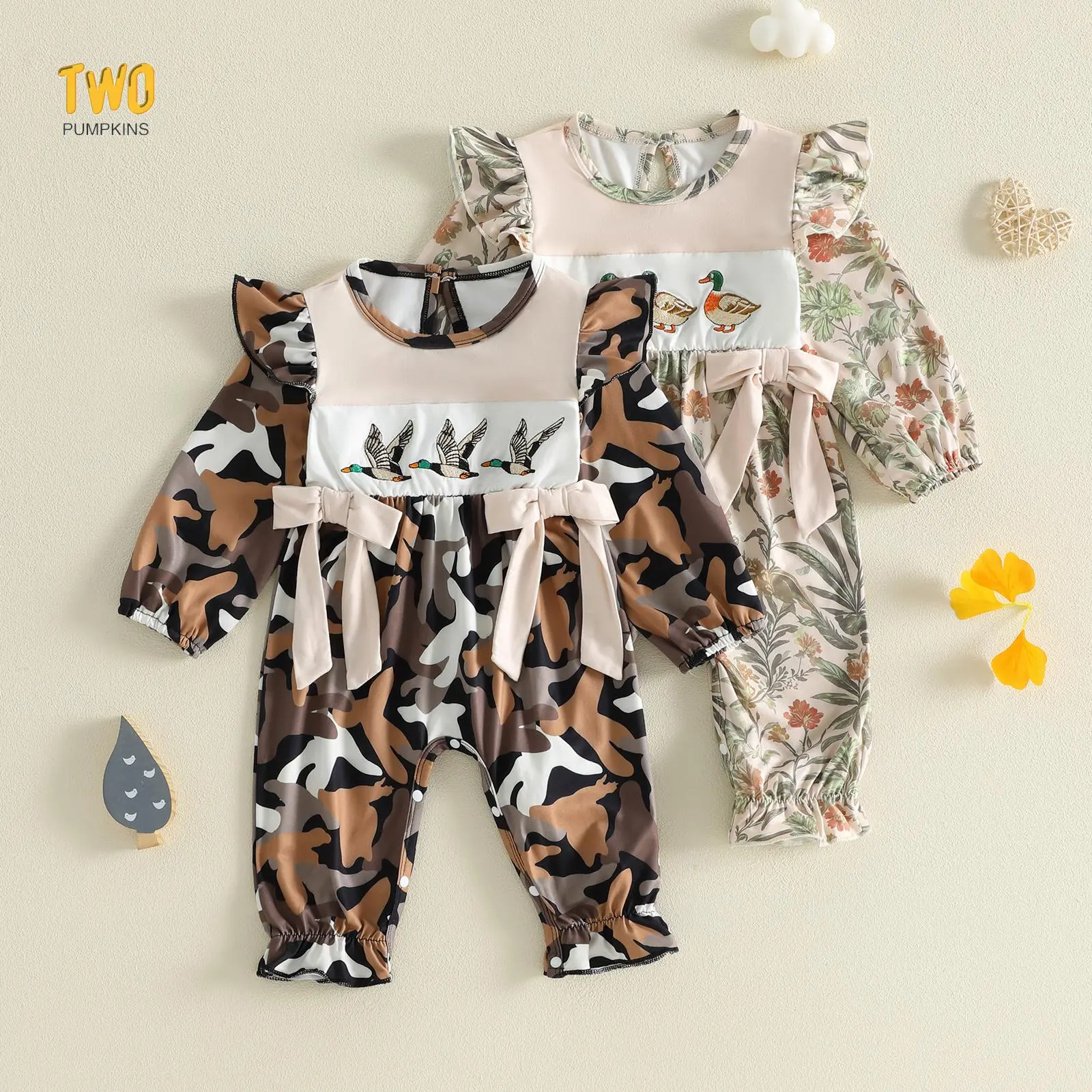 Newborn Baby Girl Hunting Outfit Camo Ruffle Long Sleeve Romper Jumpsuit Smocked Bubble  Clothes