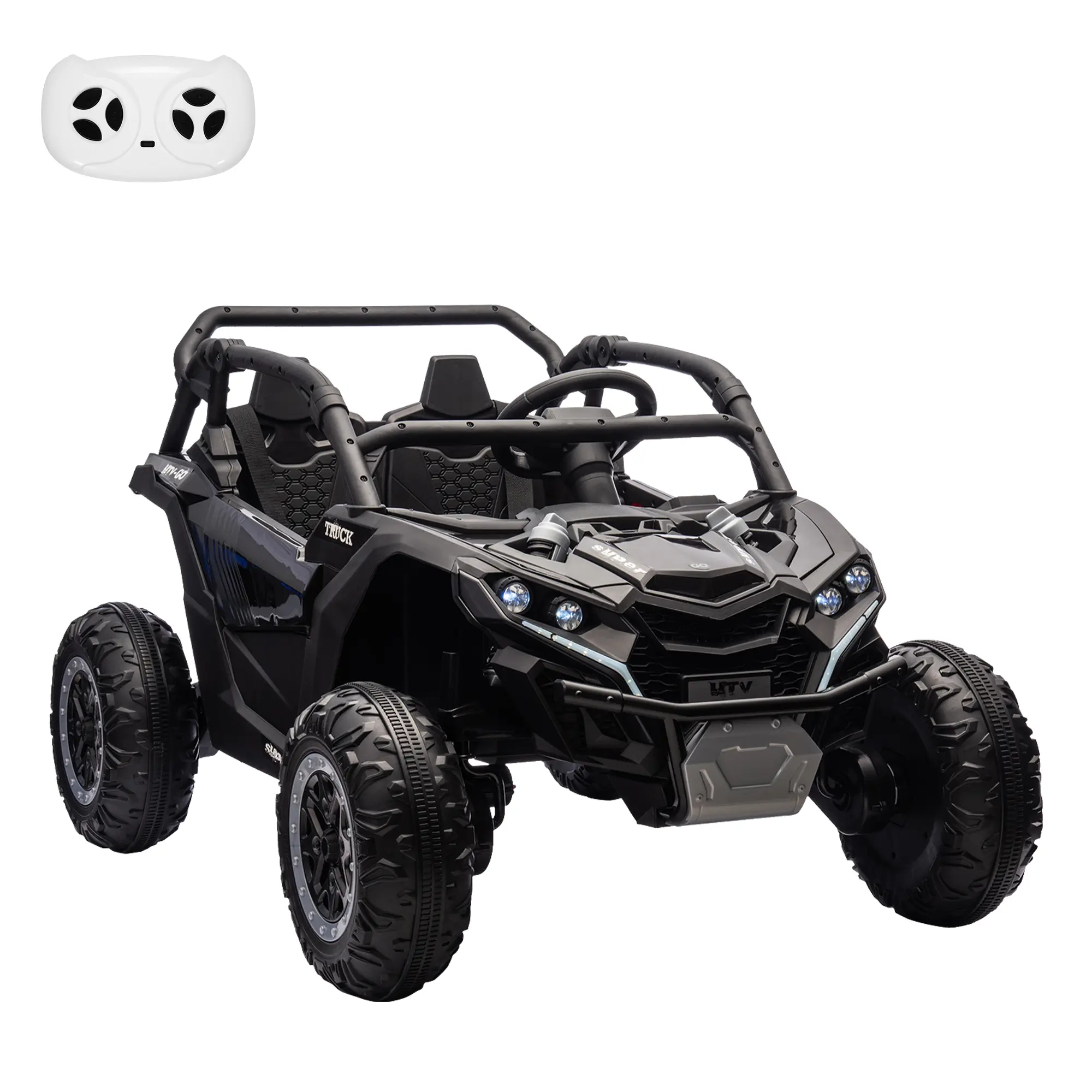 Ride On Car for Kids, 4WD Battery Powered Off-Road Electric UTV with Remote Control, 2 Seater Ride On Toy with High/Low Speed, Power Display, Headlights, Music
