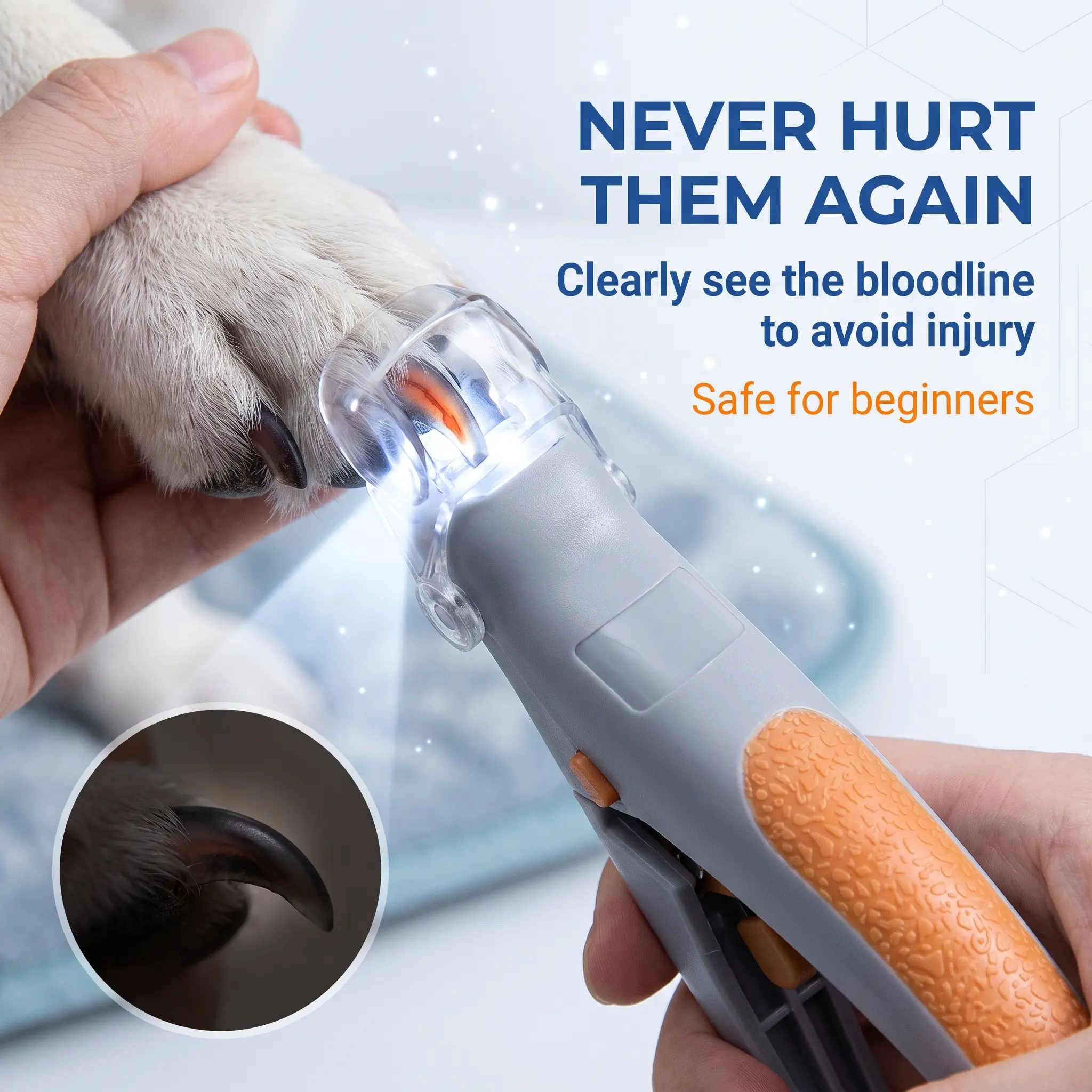 LED Pet Nail Clipper for Dogs & Cats, Safe Precise Nail Trimmer with Bright Light, Ergonomic Pet Grooming Scissors for Claw Cutting
