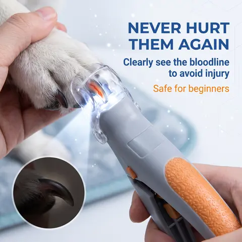 LED Pet Nail Clipper - Universal Stainless Steel & Plastic Claw Trimmer with Bright LED Light, ABS Handle, Half-Moon Tip, Accurate Cutting Position, Comfortable Easy-to-Hold Ergonomic Grooming Tool for Dogs, Kittens, Batteries Included, Reduces Bleeding