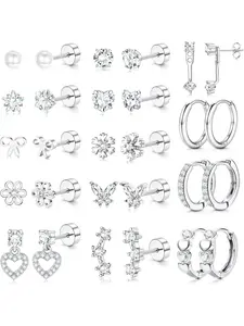Hypoallergenic Flat Back Earrings for Women Girls-Surgical Stainless Steel Earrings for Sensitive Ears-Cute Flatback Stud Earring Set Small Hoops Cartilage Earring Stacks
