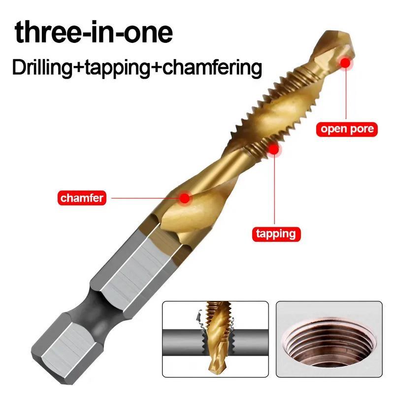 New 6 Pack Titanium Coated Drill and Tap Set Professional Thread Tap Drill Bit Set with 1/4" Hex Shank for Woodworking & Metalworking