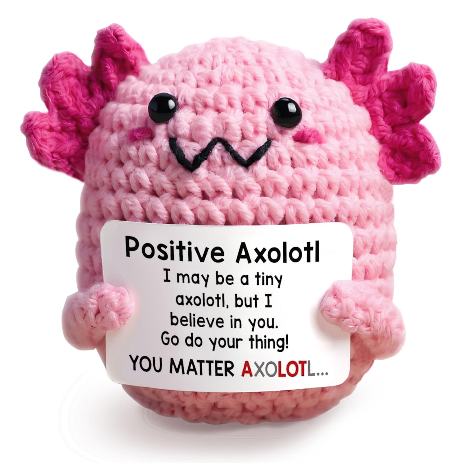 Handmade Crochet Axolotl Plush, Emotional Support Stuffed Animal, Cute Knit Salamander Toy with Soft Cotton Yarn, Anxiety Relief Companion, Portable Desk Decor, Birthday Gifts for Women & Men, Teacher Appreciation Present, Unique Home Ornament & Bag Charm