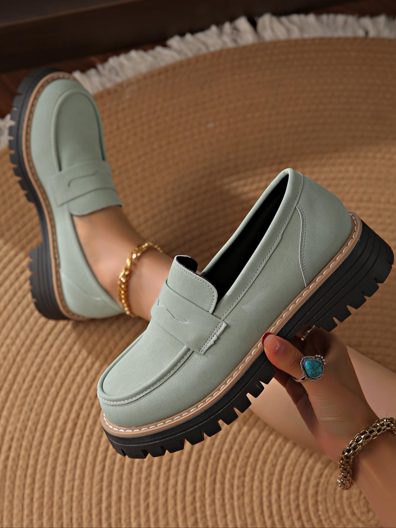Women's Loafers, Chunky Sole Slip-on Walking Shoes, Fashionable Retro Round Toe Work Shoes for Daily Wear, All-Match Soft Soled Platform, Non-Slip Breathable Footwear, Classic Easy To Match