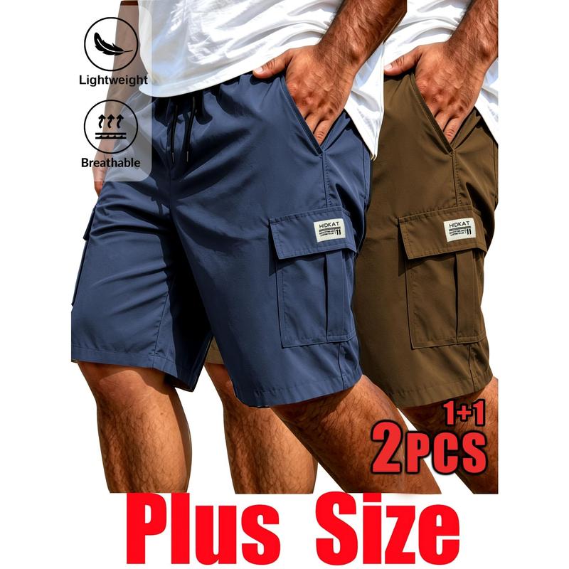 Men's 2-Pack Plus Size Loose-Fit Male Clothing Running Shorts - Lightweight, Breathable, Quick-Dry Drawstring Shorts for Outdoor Hiking, Daily Running (XXL Available)