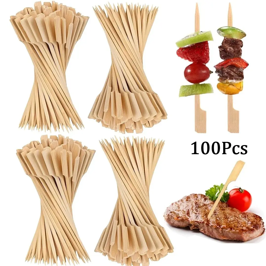 100PCS Bamboo Skewers, Bamboo Paddle Wood Picks, Toothpicks for Appetizers, Cocktail Picks for Drinks, Food Picks, BBQ, Sandwich, Skewers for Grilling