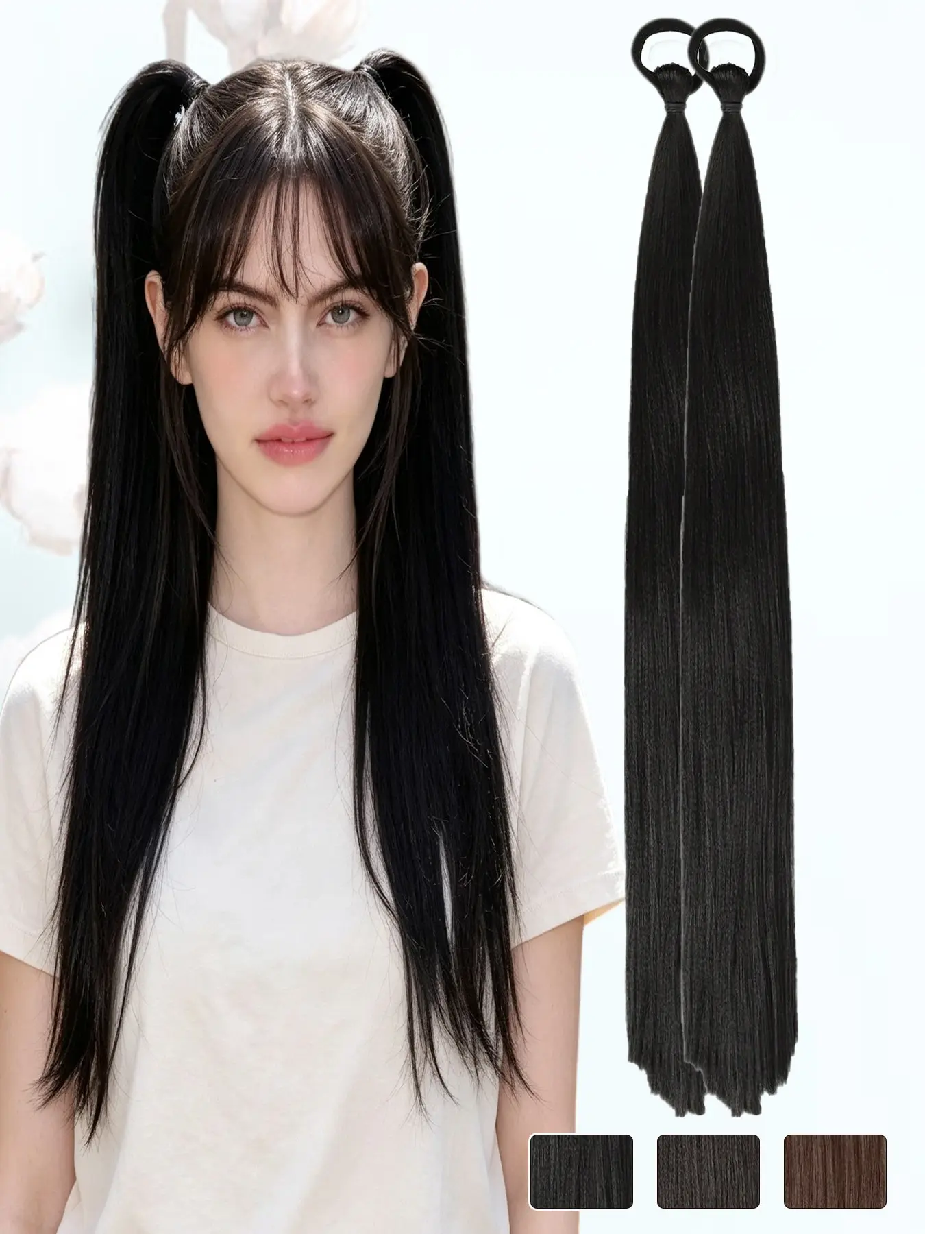 KAIRIYA 26" Long Straight Ponytail 2-Pack for Women, DIY Braided Extension with Elastic Band, Synthetic Hairpiece Set for Holiday Parties, Christmas Celebrations & Everyday Casual Styling