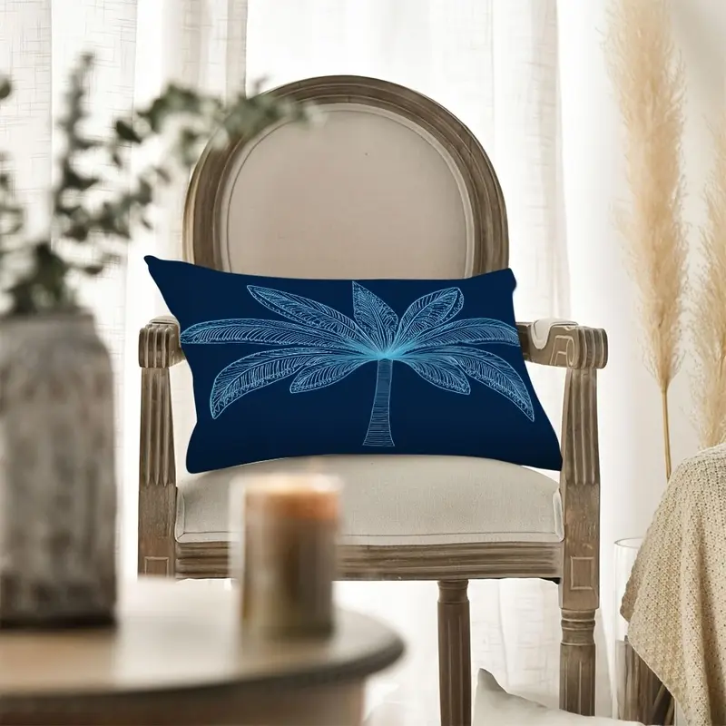 1pc Double-d Printed Lumbar Pillow Cover,  Available, Palm Tree Geometric Pattern Short Plush Fabric Waist Pillow Case - Palm and Modern Print Cushion Cover, Suitable for Sofa, Patio, Porch - Removable CoverDouble-sided printing design