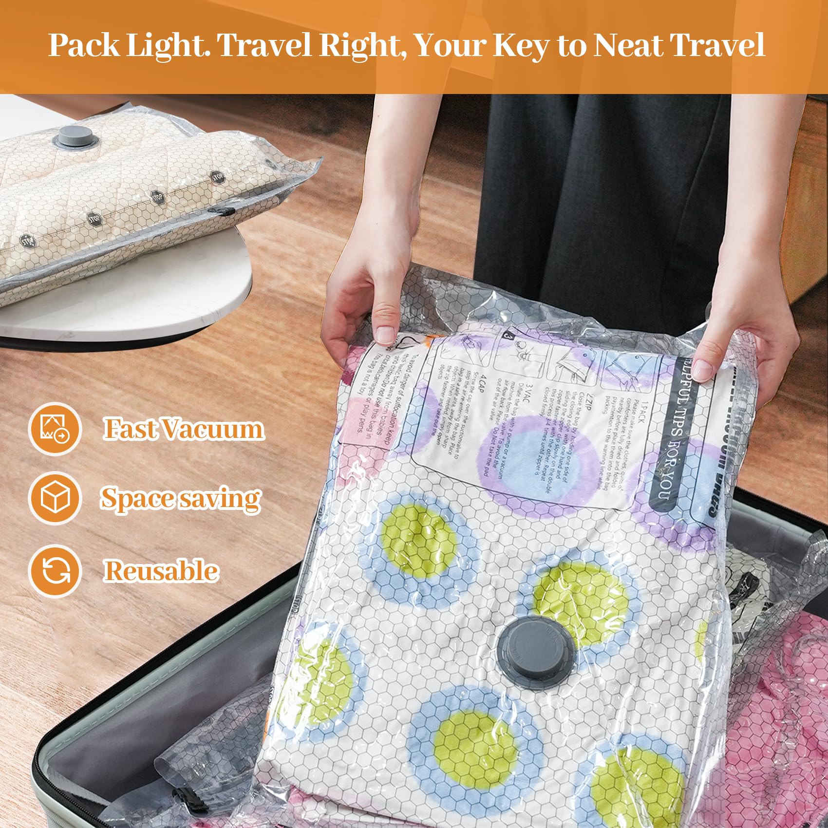 [2026 Upgraded] Cordless Travel Vacuum Bag Set Vacuum Bags for Travel with Rechargeable air Pump, 15 Pack Carry-on Size Compression Packing Bags for Luggage and Suitcase, Space Saver for Clothes and Clothing Travel Zipper Pouches Hands-Free durable pouch