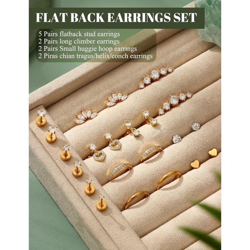 CASSIECA Flat Back Earrings for Women Cartilage Earrings Stacks-20G Surgical Stainless Steel Flatback Stud Hoop Earring Set Daith Conch Tragus Helix Piercing Jewelry CASSIECA Flat Back Earrings for Women Cartilage Earrings Stacks-20G Surgical Stainless Steel Flatback Stud Hoop Earring Set Daith Conch Tragus Helix Piercing Jewelry