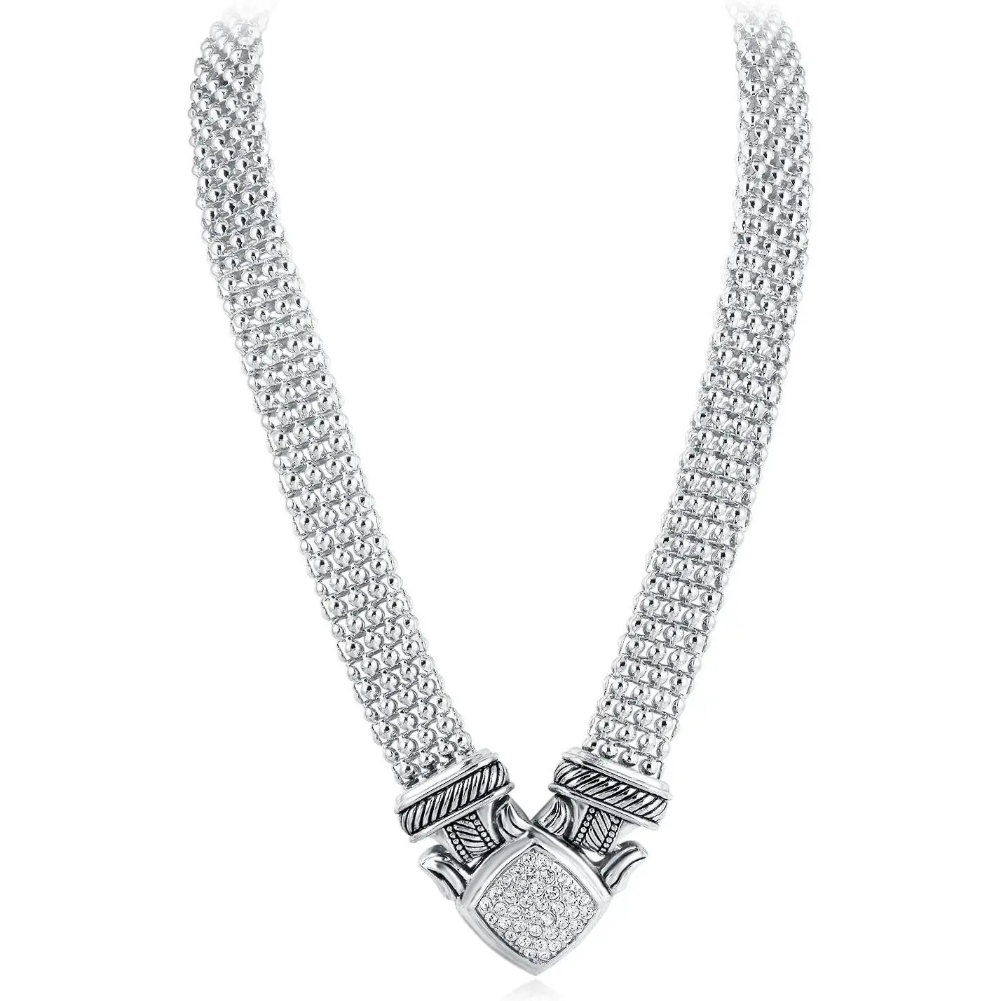 Short Necklace 48cm Popcorn chain Pave Rhinestone Classic Elegant  Antique