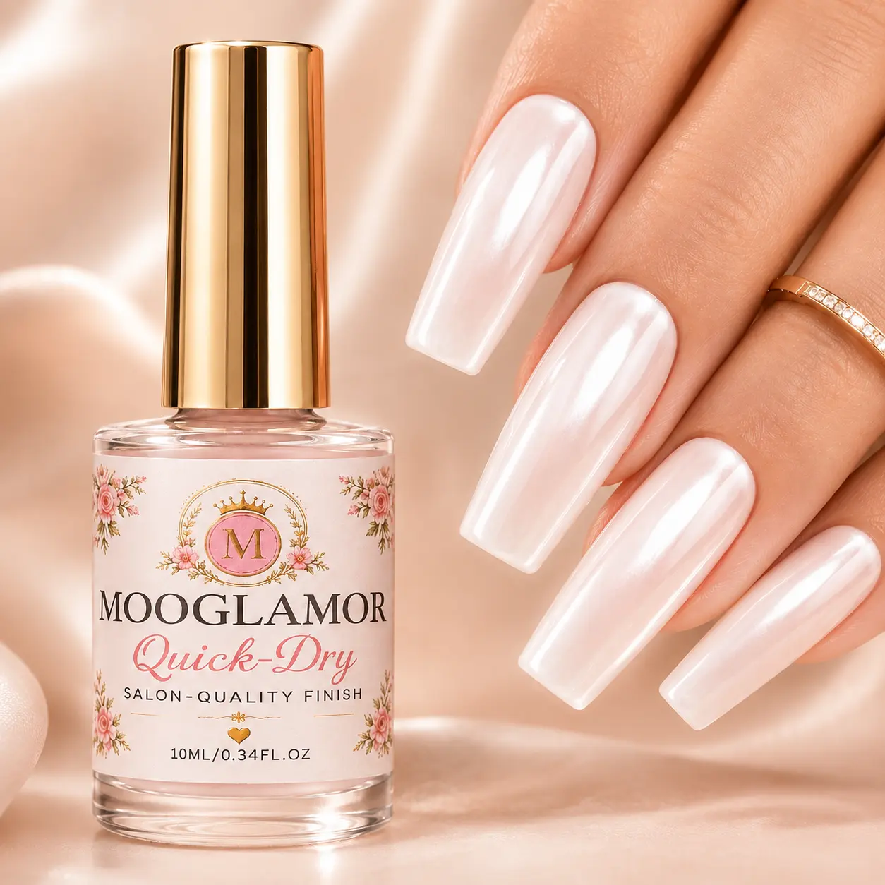 Pearl White Nail Polish, Quick-Dry High-Gloss Shell Shimmer Lacquer, 10ml for Home Manicure and Nail Art, for Fingernails and Toenails, Decorative Color Lacquer