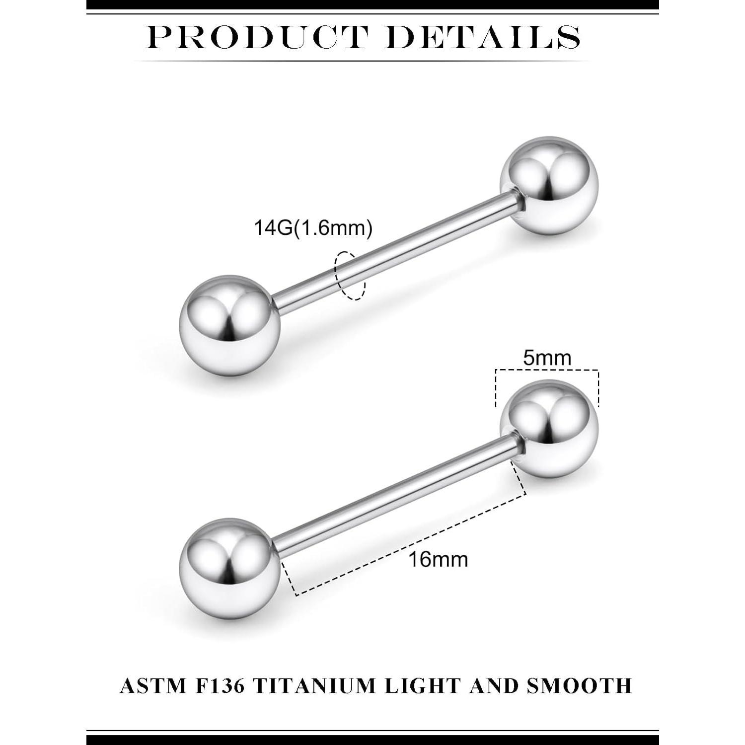 2G 4G 6G 8G 10G 12G 14G 16G 136 Titanium Internally Threaded Nipple Tongue Rings Piercing Jewelry Industrial Straight Barbell Tongue Nipple Ring Bridge Piercing Jewelry For Women Men 2G 4G 6G 8G 10G 12G 14G 16G 136 Titanium Internally Threaded Nipple Tongue Rings Piercing Jewelry Industrial Straight Barbell Tongue Nipple Ring Bridge Piercing Jewelry For Women Men