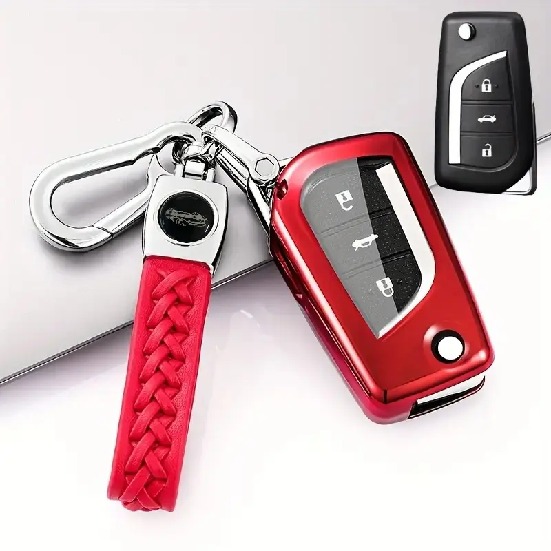 Toyota Flip Key Cover, Key Fob Cover, Soft Tpu Key Case with Keychain, Compatible with Fortuner Tundra Camry Rav4 Challenger, Durable and Stylish, Car Key Protector