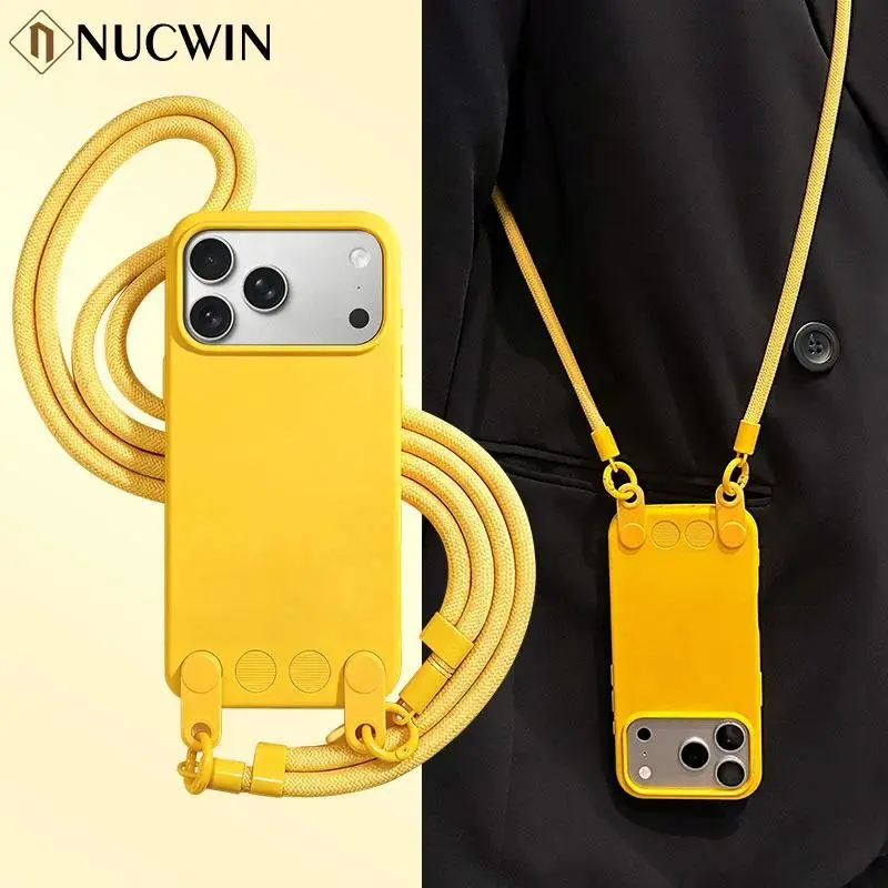 Matte Candy Color Liquid Mobile Phone Case with Adjustable Anti-Loss Crossbody Lanyard - Multi-Model Accessory for iPhone Series 13 Pro Max,14,15,16,17 Pro,17 Pro Max