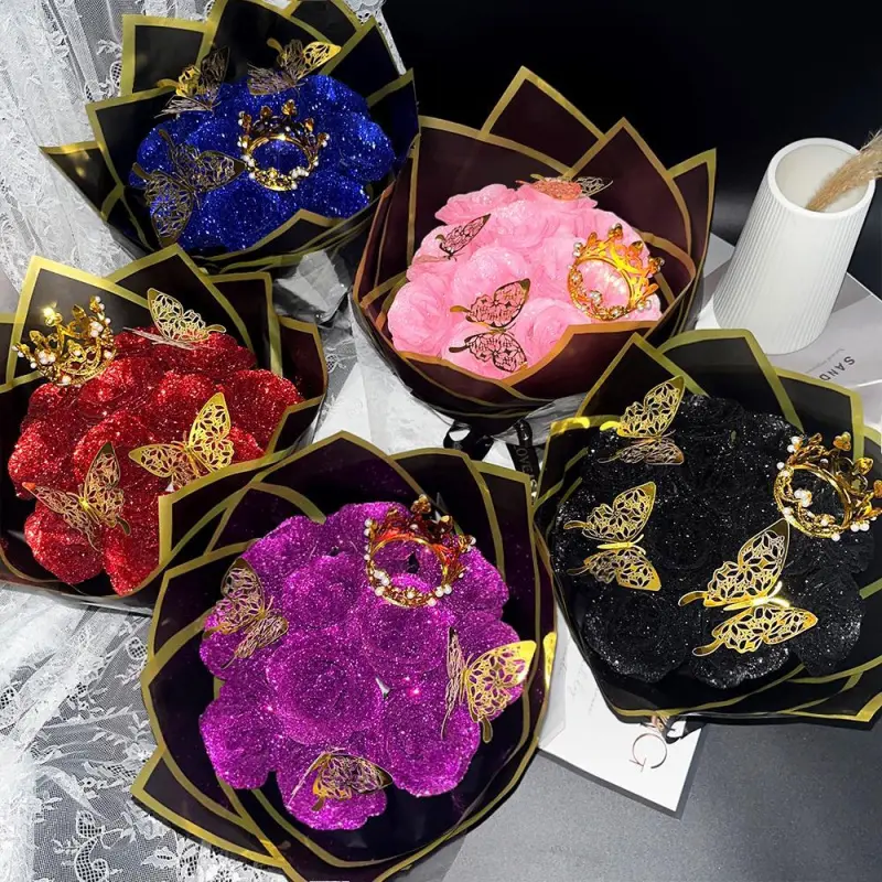 Glitter Rose Bouquet Tool Kit, 24-Piece/36-Piece Artificial Rose Set, DIY Home Decoration, Wedding Gift, Engagement Anniversary Decoration, Artificial Flower Set