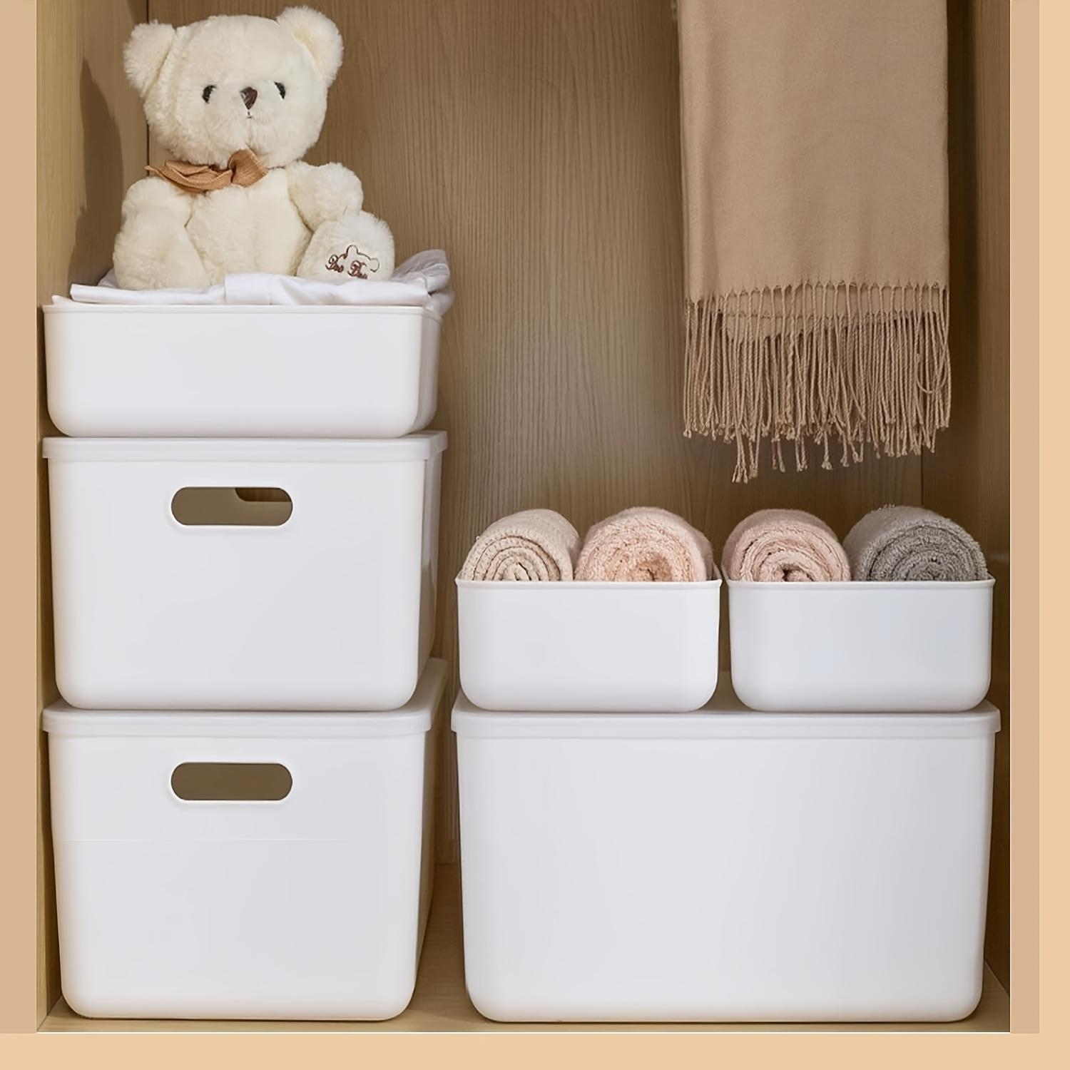 4/8-Pack Stackable Storage Bins with Lids – Durable White Plastic Organizer Baskets with Handles – Space-Saving Containers for Home, Office, Kitchen, Bathroom, Garage & Playroom