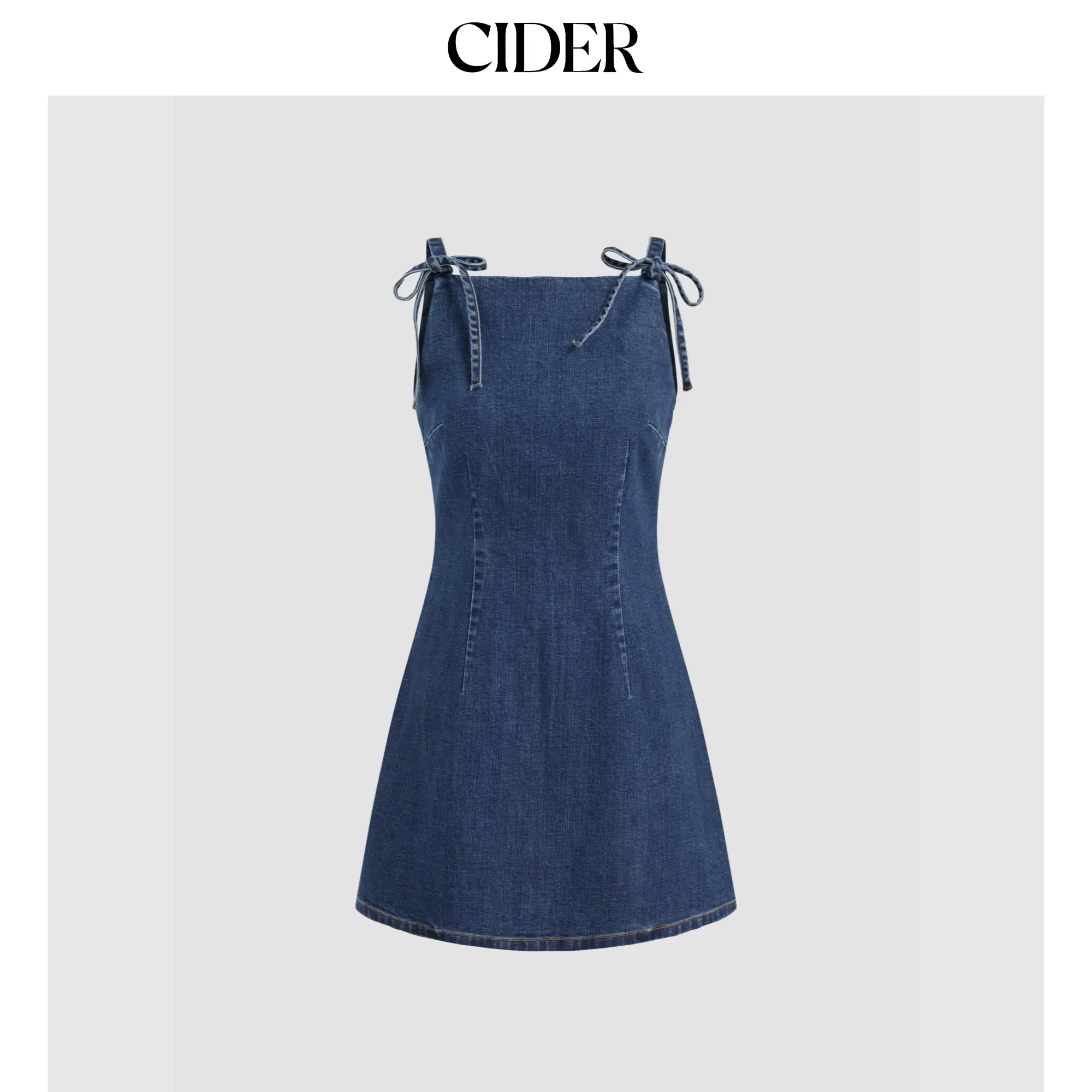 Cider [2 colors, size 0-10] Stretch Denim Solid Zipper Knotted Mini Dress SummerFinds