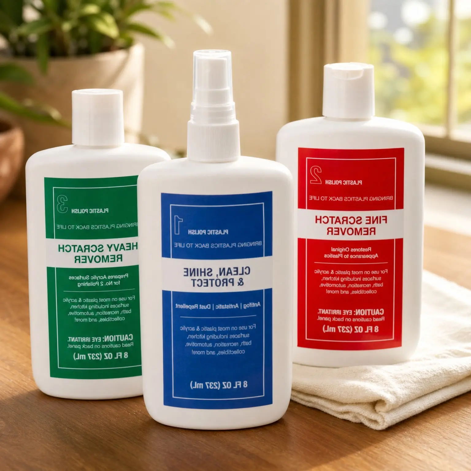 Plastic Clean & Shine #1, Fine Scratch Remover #2, Heavy Scratch Remover #3 and Polish Mates Pack | 8 Ounce BottlesGift